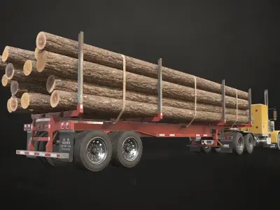 Flat Top Semi Truck Logging Trailer Low-poly 3D model