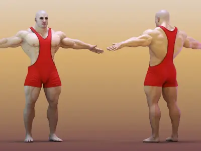 Fit Athletic Male in Red Leotard 3D model