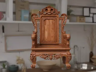 Elegant Vintage Oak Chair - High Detail 3D model