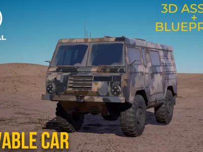 Drivable Off Road Military Vehicle Low-poly 3D model