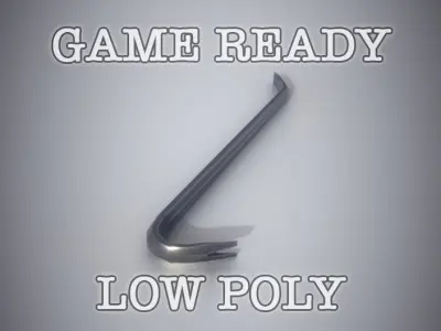 Crowbar low-poly game ready metal rod with hook Low-poly 3D model