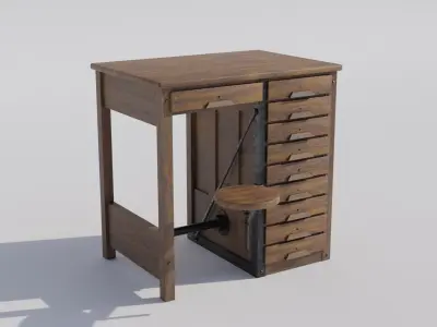Antique Lab Table Low-poly 3D model
