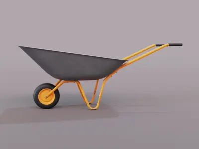 Realistic Orange wheelbarrow Low-poly 3D model