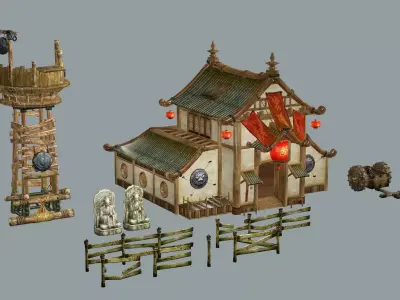 Ancient Japanese Village House 3D Model Low-poly 3D model