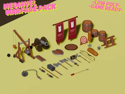 Stylized flat-color Medieval Asset Pack For Games And Animations Free low-poly 3D model