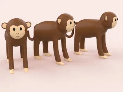 Cartoon Monkey Animal Style Cute Low-poly 3D model