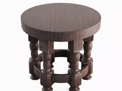 Wooden Round Table Set 3D model