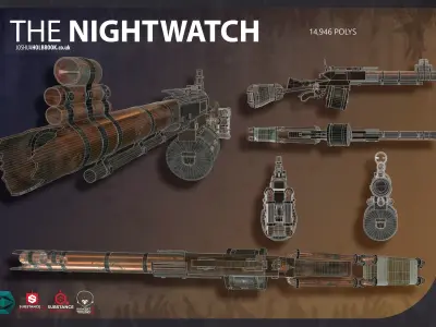 Zombie Killing Gun The Night Watch Low-poly 3D model