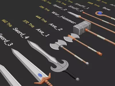 Stylized Melee Weapons Pack Low-poly 3D model
