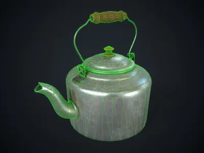 Old aluminum teapot Low-poly 3D model