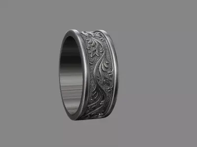 Ornatate Floral Leaf wedding band ring 3D print model