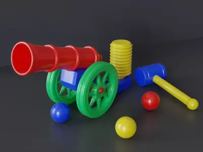 Childrens plastic toy Cannon with hammer and colored balls  3D model