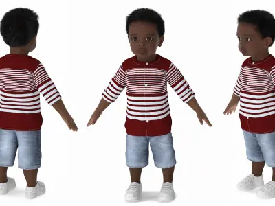  Black Baby Boy Outdoor in Summer Outfit A-Pose 
