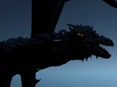 Fantasy Black Dragon Rigged PBR Animated Low-poly 3D model