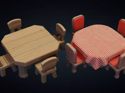 Tables and Chairs - Stylized Kitchen Pack - Part 4 Low-poly 3D model