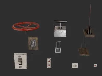 Levers buttons and switches pack Low-poly 3D model