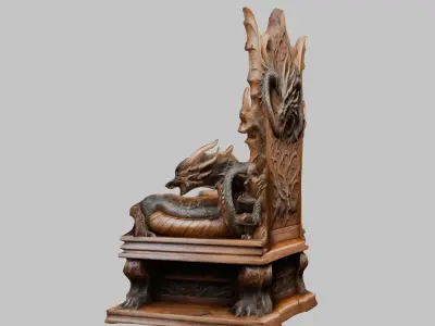Medieval Fantasy Wooden Carved Dragon Throne Low-poly 3D model