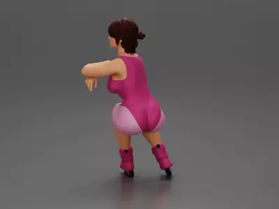 Roller skater in outfit performs balanced squat arms crossed 3D print model
