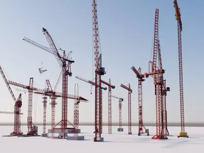 Tower Crane Collection Construction Machinery Set PBR 3D model