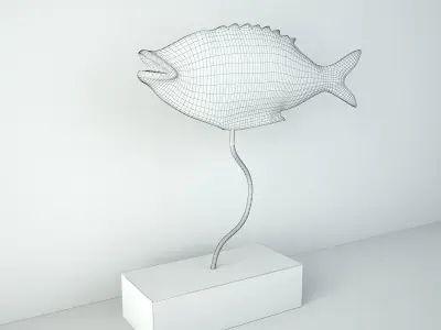 Carved Teak Fish with Base 3D model