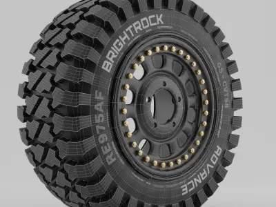 Offroad Tire and Rim Low-poly 3D model