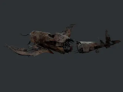 Plane Wreck Damaged Apocalyptic Game Ready 01 Low-poly 3D model