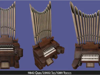 Antique Victorian Pump Pipe Organ Piano Low-poly 3D model