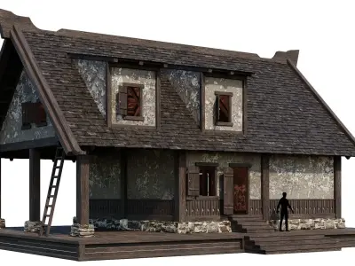 Old Medieval House Building 4K Textures GameReady 95 Low-poly 3D model