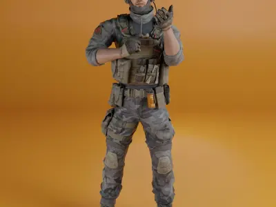 Soldier game character Low-poly 3D model