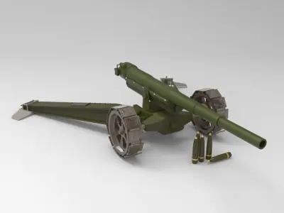 Animetrd Lowpoly Game Ready French 15-mm World war 2 Cannon Low-poly 3D model