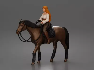 Cowgirl riding calmly on horse enjoying a peaceful countryside 3D print model