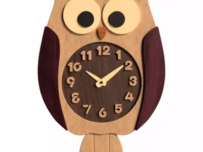 Wooden Owl Wall Clock 3D model
