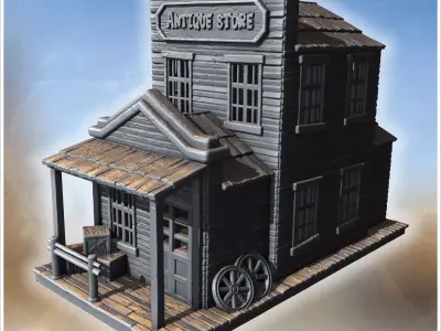 Antique store with extended porch stacked crates large display w 3D print model