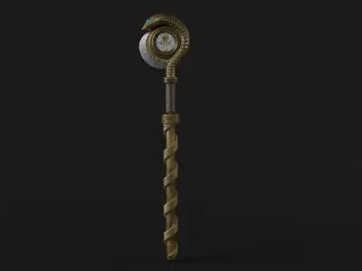 Staff01 golden wand Free low-poly 3D model