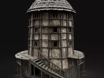 ENTERABLE AAA NEXT GEN MEDIEVAL CITY TOWN ROUND WATCHTOWER Low-poly 3D model