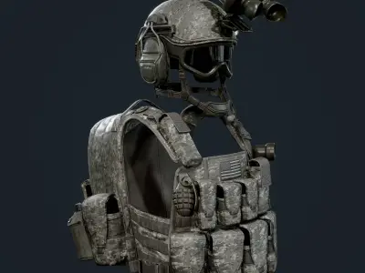 Military Gear Equipment Vest and Helmet Game Ready Low-poly 3D model