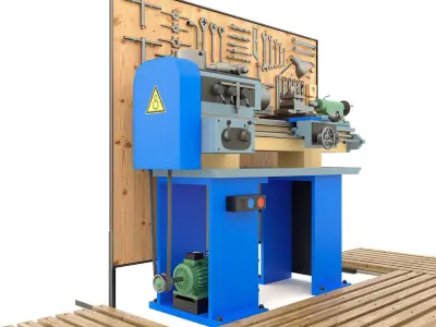 Lathe machine workbench workshop Industrial garage tools 3D model