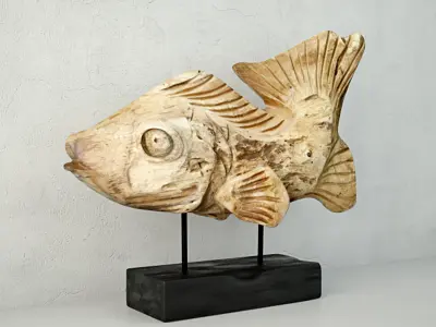 Hand Carved Driftwood Fish On Stand 3D model 3