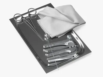 Surgical Instrument Set with Retractor and Clamps 3D model