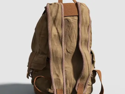 Backpack in tan with straps Low-poly 3D model