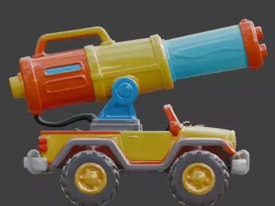 Stylized Water Cannon Battle Jeep 3D Model Low-poly 3D model