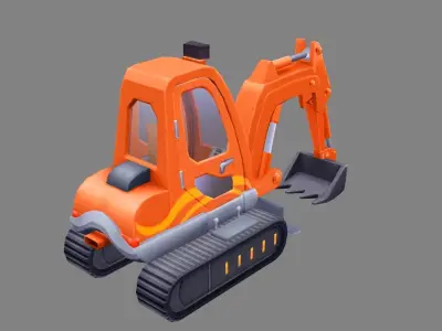 Cartoon excavator - Building construction vehicles Low-poly 3D model