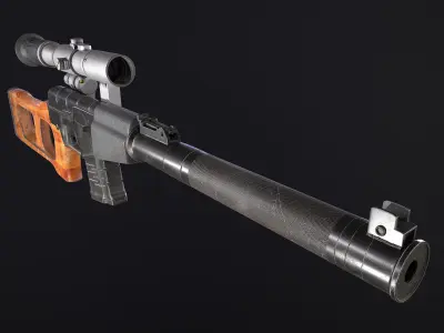 Russian  USSR sniper rifle VSS Vintorez Low-poly 3D model