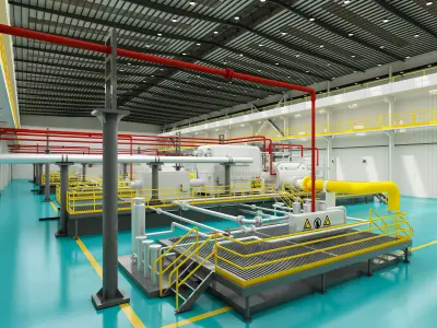 Steam turbine generator - inside the power plant 3D model