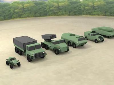 LOW POLY TACTICAL VEHICLES - Pack of 6 Low-poly 3D model