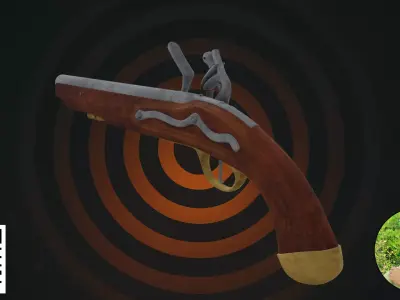 Antique Flintlock Duel Pistol 3D model