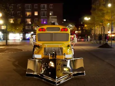  Armored School Bus with Plow - Post-Apocalyptic  Free low-poly 3D model