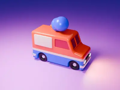 Whimsical ice cream truck - low poly Low-poly 3D model