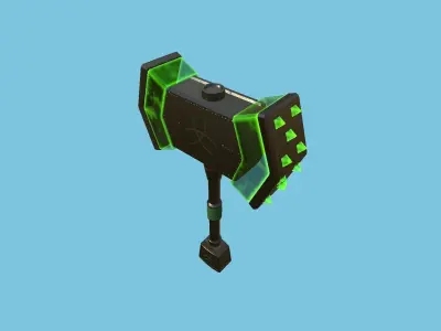 Medieval War Hammer 01 Green Elemental - Fantasy Weaponry Low-poly 3D model