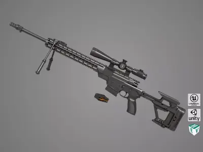 Sniper Rifle 04 Black Rigged All PBR Unity UE Textures Low-poly 3D model